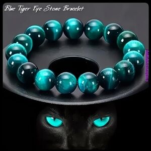 🆕 BLUE TIGER'S EYE STONE 10MM BEAD BRACELET - SHADES OF BLUE-GREEN BEADS